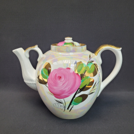 Чайник доливной фарфоровый "Агашки.Роза",ручная роспись,золочение,вместимость 4500мл,ФЗ Дулёво,СССР