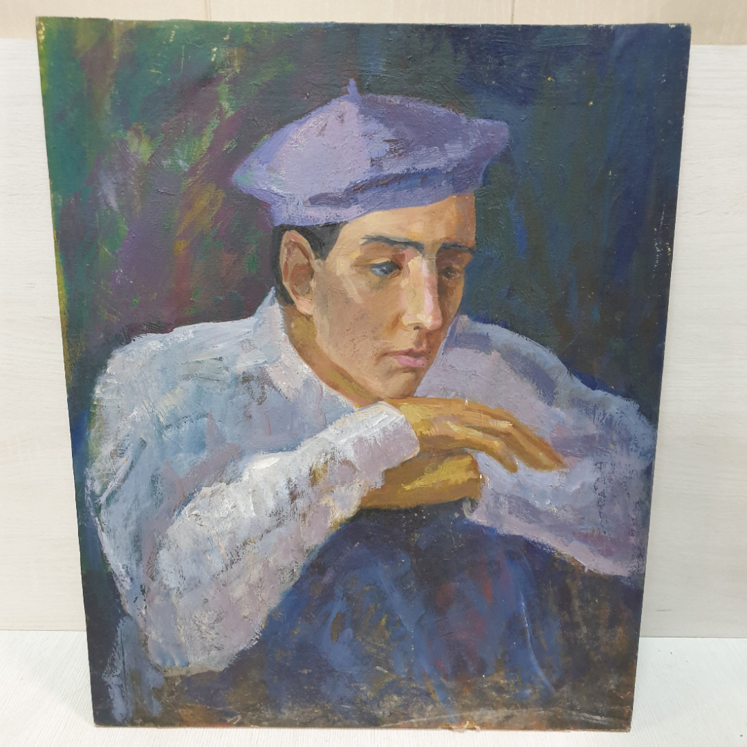 Картина "Грусть художника", холст, масло, размер 45х55 см. Винтаж, СССР.. Картинка 1