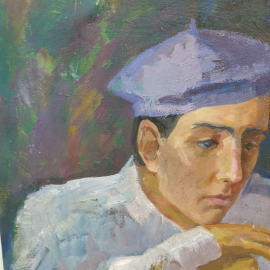 Картина "Грусть художника", холст, масло, размер 45х55 см. Винтаж, СССР.. Картинка 2