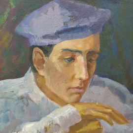 Картина "Грусть художника", холст, масло, размер 45х55 см. Винтаж, СССР.. Картинка 6