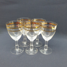 Набор из 5 бокалов, цветное стекло, деколь, V 100 мл, h 13.5 см, винтаж, СССР