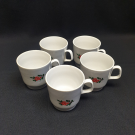 Набор из 5 кружек, Полонский ФЗ, фарфор, деколь, V=200 мл, h=7.5 см, винтаж, СССР