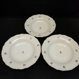 Набор суповых тарелок 3 шт, Чехословакия, фарфор, позолота. Винтаж.