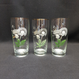 Набор из 3 стаканов, стекло, деколь, позолота, d 7 см, h 15 см, V 350 см, винтаж