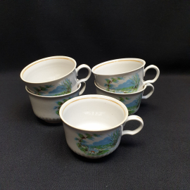 Набор из 5 чашек, Тернопольский ФЗ, фарфор, h=9.5 см, V=250 мл, винтаж, СССР