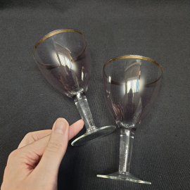 Пара бокалов "Золотая лента", марганцовое цветное стекло, позолота, цена за 2 шт. Винтаж, СССР.