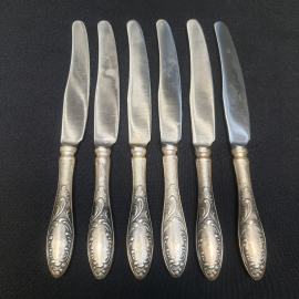 Набор десертных ножей 6 шт, мельхиор, "Пламя". Винтаж, СССР.