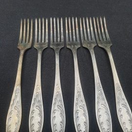 Набор десертных вилок "Пламя" 6 шт, мельхиор. Винтаж, СССР.