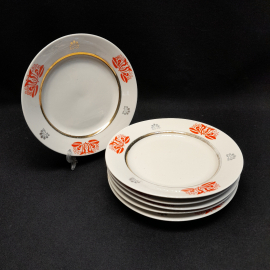 Набор из 6 десертных тарелок, Дружковский ФЗ, фарфор, деколь, d=17.5 см, винтаж, СССР