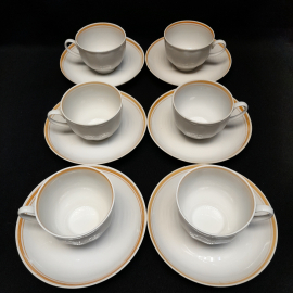 Набор из 6 чайных пар, Дулево, фарфор, кант люстр. Винтаж, СССР.