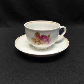 Чайная пара, Дулевский ФЗ, фарфор, деколь, позолота, V= чашки 225 мл, винтаж, СССР