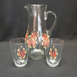 Графин с двумя стаканами, Дятьково, ручная роспись. Винтаж, СССР.