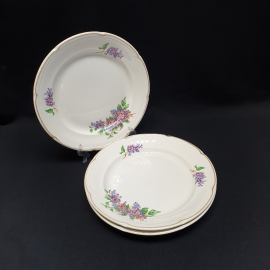 Набор из 3 столовых тарелок, Канаковский ФЗ, фаянс, деколь, d=24 см, винтаж, СССР