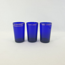 Набор из 3 стаканов, цветное стекло, позолота, h 8.5 см, V 100 мл, винтаж, СССР