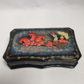 Лаковая шкатулка палех "Тройка". Винтаж, СССР.