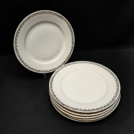 Набор из 6 столовых тарелок, фарфор, позолота, d 24.5 см, винтаж Чехословакия