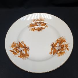 Блюдо круглое 34 см, Южноуральский ФЗ, фарфор, деколь, позолота. Винтаж, СССР.