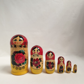 Матрешка 6 кукольная, расписная, дерево, высота 18 см. Винтаж.