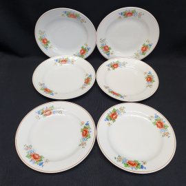 Набор пирожковых тарелок 6 шт, фарфор, деколь, кант. Корея.