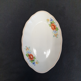 Блюдо овальное малое 23х15 см, фарфор, деколь. Корея.