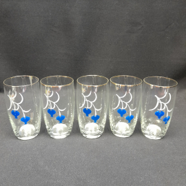 Набор стаканов из 5 шт, стекло, ручная роспись, позолота. Винтаж, СССР.