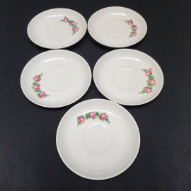 Набор кофейных блюдец 5 шт, Дулево, деколь. Винтаж, СССР.