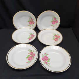 Набор суповых тарелок, Пролетарий, фарфор, деколь, позолота 24 см. Винтаж, СССР.