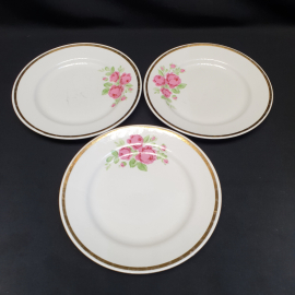 Набор из 3 тарелок Пролетарий, фарфор, деколь, позолота 19.5 см. Винтаж, СССР.