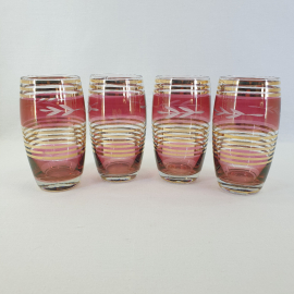 Набор из 4 стаканов, марганцевое стекло резка высота 11 см 200 мл, винтаж СССР