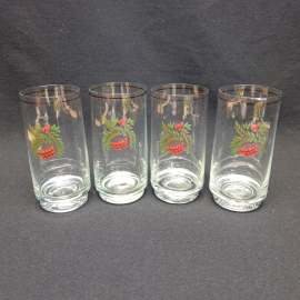 Набор из 4 стаканов, стекло деколь, 300 мл высота 13.5 см, винтаж СССР