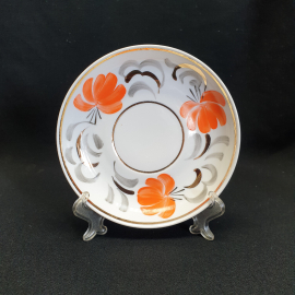 Винтажное чайное блюдце Дмитровский ФЗ Вербилки, фарфор роспись 14 см, СССР