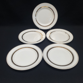Набор из 5 тарелок, Конаковский ФЗ, фаянс, позолота. Винтаж СССР