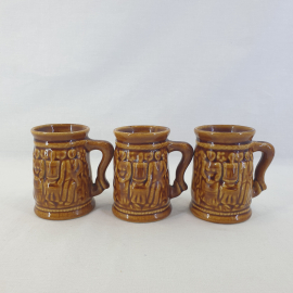 Набор из 3 чашек, обливная керамика 125мл. Винтаж СССР