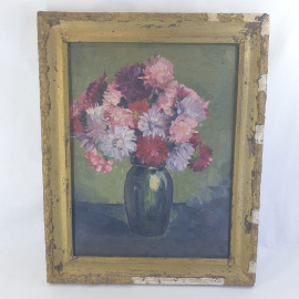 Картина "Астры" 35х47, доска, масло, состояние рамки см. фото. Винтаж.