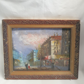 Картина "Старый город" 50х40 см, полотно, акварель, дефекты рамки см. фото. Винтаж.