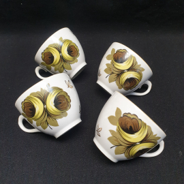 Набор из 4 чайных чашек, Полтава, фарфор, деколь, позолота. Винтаж, СССР.