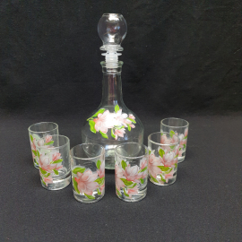 Набор из графина и 6 стопок, стекло деколь, винтаж СССР