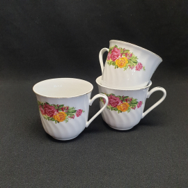 Набор из 3 чашек, фарфор деколь 200 мл, винтаж Китай