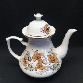 Чайник доливной, Чайка, фарфор, деколь, позолота, 1л.600 мл. Винтаж, СССР. Картинка 4