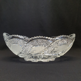 Салатник ладья, хрусталь,ручная резка, высота 12 см, длина 34 см. Винтаж, СССР.