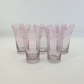 Набор из 5 стаканов, марганцевое стекло резка 125 мл, высота 10 см, винтаж СССР