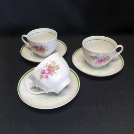Набор чайных пар 3 шт, Дулево, фарфор, деколь, 250 мл. Винтаж, СССР.