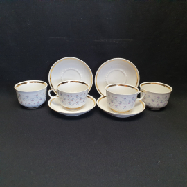 Набор чайных пар 4 шт, Тернополь, фарфор, деколь, позолота. Винтаж, СССР.
