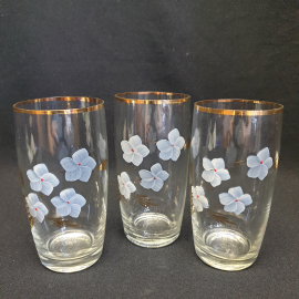 Набор стаканов 3 шт, стекло, ручная роспись, позолота. Винтаж, СССР.