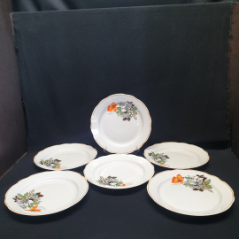 Набор из 6 тарелок Дулево, фарфор, деколь 23,5см. Винтаж СССР