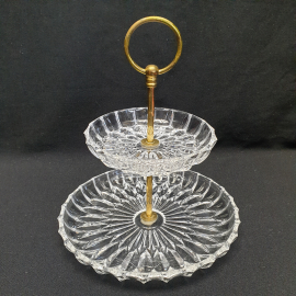 Этажерка двух ярусная, хрусталь, метал, 23 см, высота 26 см. Винтаж, СССР.