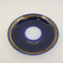 Блюдце чайное ЛФЗ, фарфор, кобальт, позолота. Винтаж, СССР.