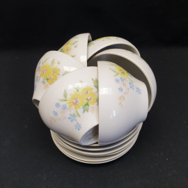 Набор чайных пар на 6 персон, Дулево, фарфор, деколь, 200 мл. Винтаж, СССР.