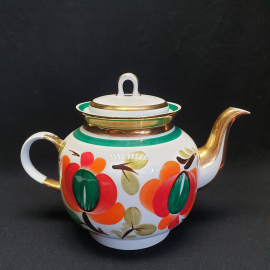 Чайник доливочный, Чайка, фарфор, ручная роспись, позолота, 3.5 л, дефект носика. Винтаж, СССР.