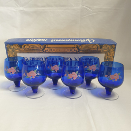 Винтажный набор бокалов для коньяка 6 шт, цветное стекло, 200 мл, деколь. СССР.